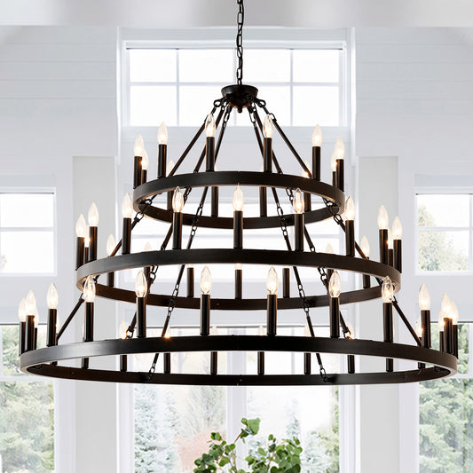 3-Tier Wagon Wheel Farmhouse Chandelier, 54-Light
