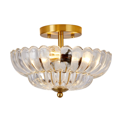 11.8" 3-Light Gold Semi-Flush Ceiling Light with Flower Glass - view 9