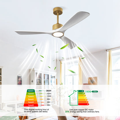 52" Gold and White Solid Wood Ceiling Fan with Dimmable LED - view 12