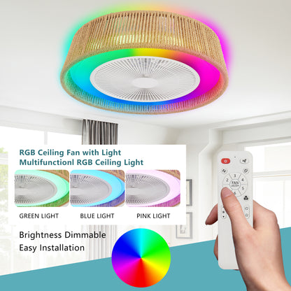 21" White Rustic Rope Woven Ceiling Fan with Remote - view 10