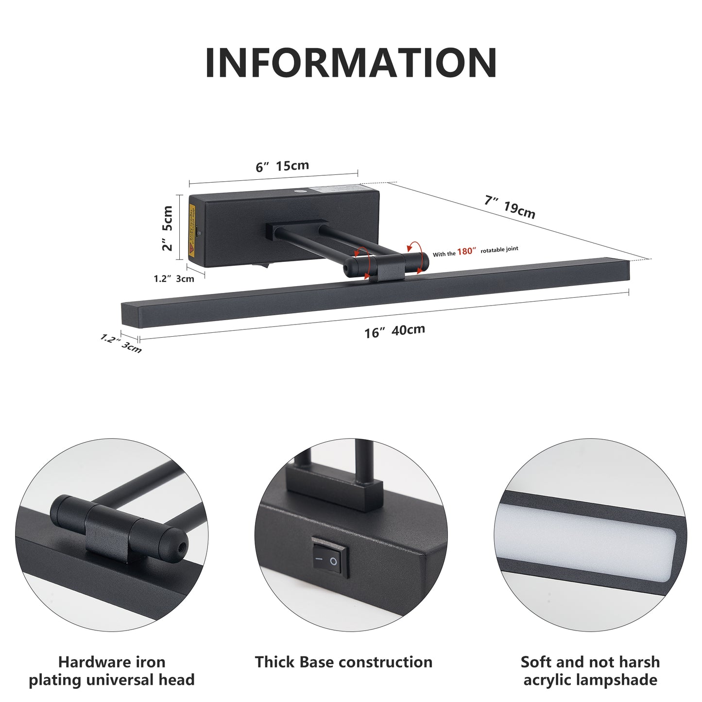 16" Black Battery Operated Picture Light with Remote - view 9