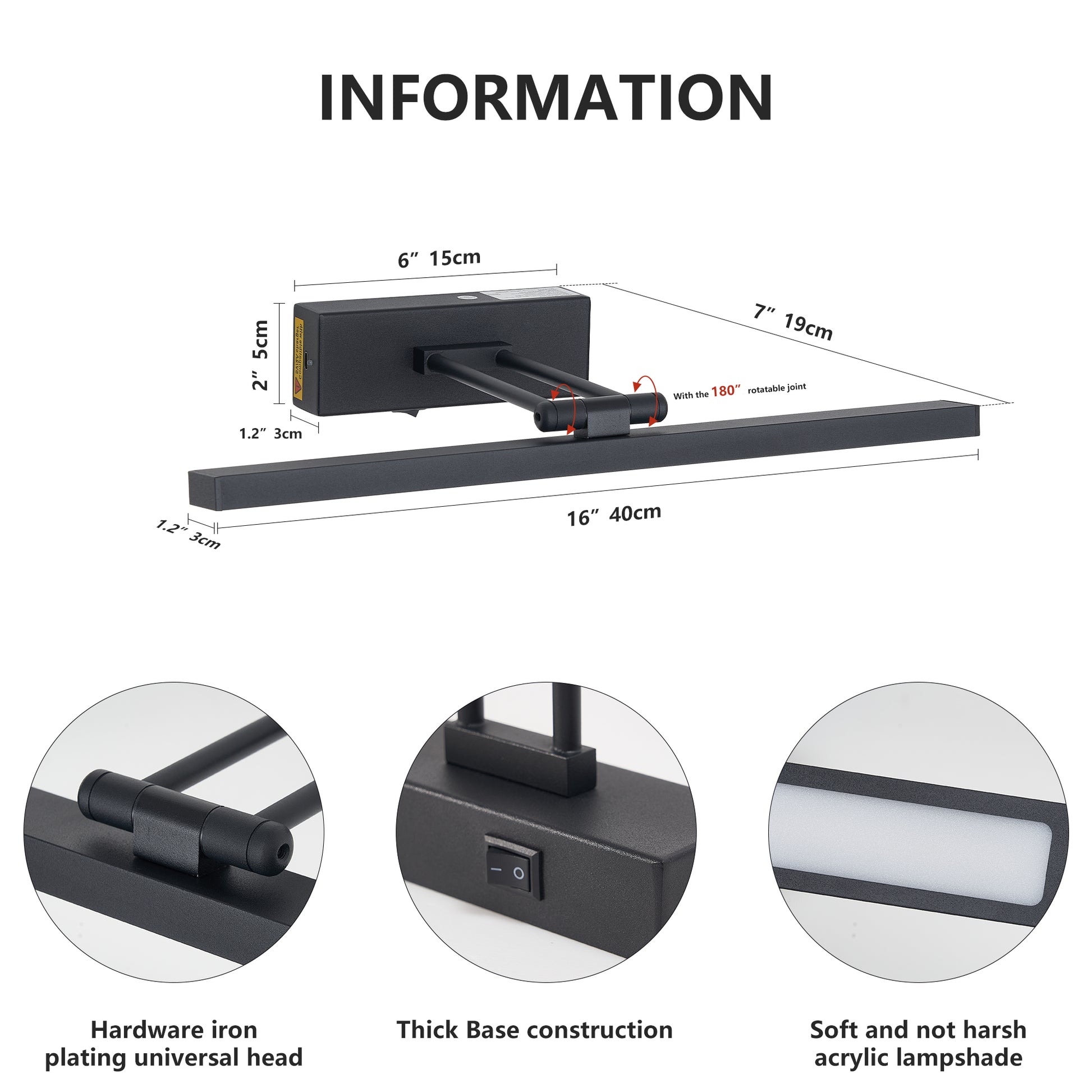 16" Black Battery Operated Picture Light with Remote - view 9