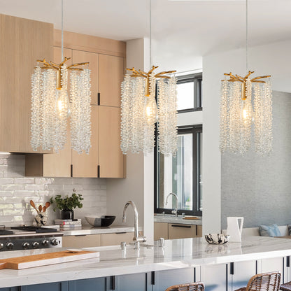 Gold Waterfall Crystal Pendant Chandelier, Set of 3 - view 3