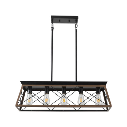 32" 5-Light Walnut Caged Industrial Chandelier - view 10