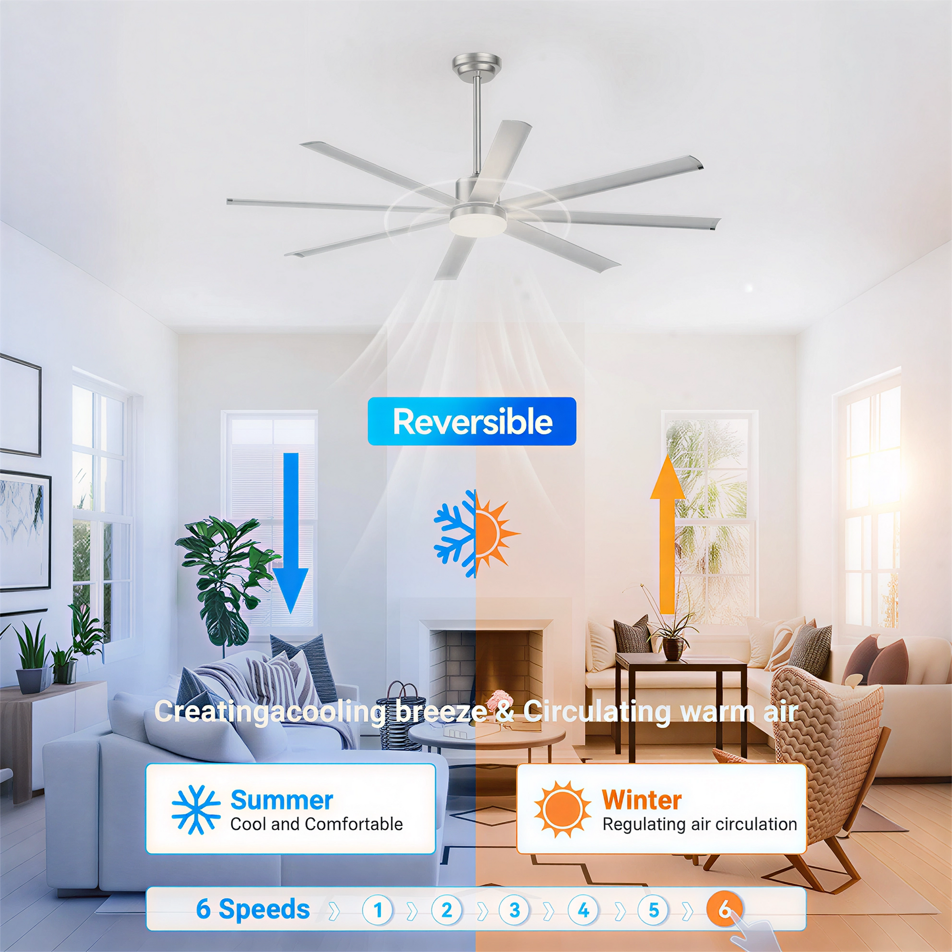 72" Silver Industrial Aluminum Ceiling Fan with Remote - view 10