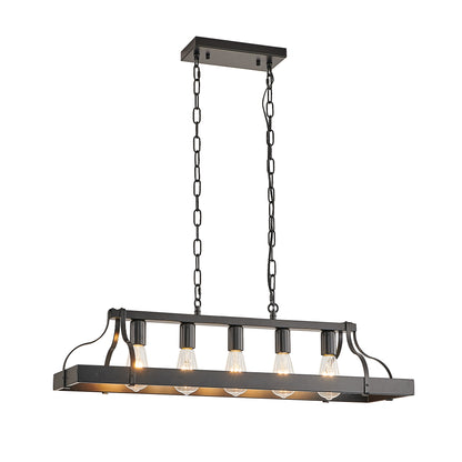 34" 5-Light Matte Black Industrial Linear Chandelier - view 10