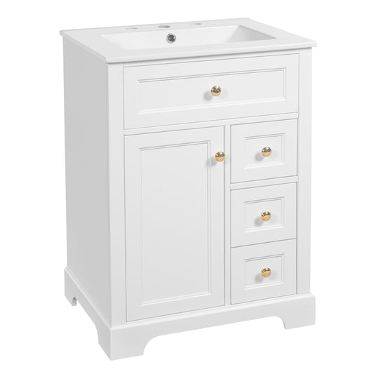 24" White Bathroom Vanity with Sink and 2-Tier Door Storage Rack