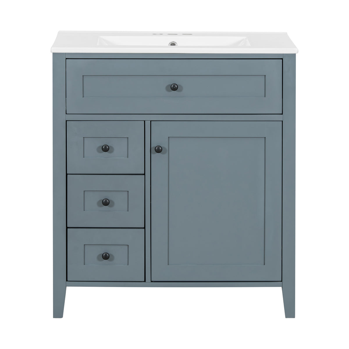 30" Blue Gray Bathroom Vanity with Sink and Door Storage Rack
