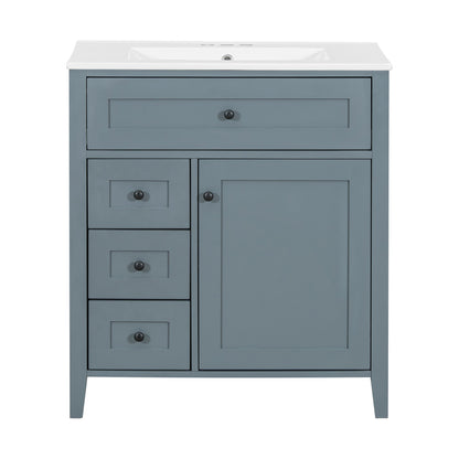 30" Blue Gray Bathroom Vanity with Sink and Door Storage Rack