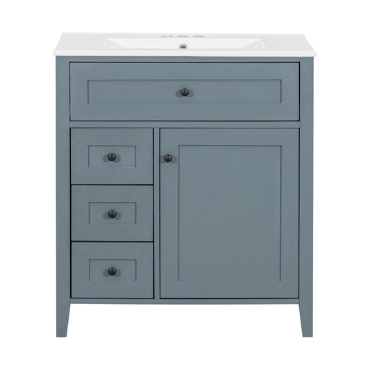 30" Blue Gray Bathroom Vanity with Sink and Door Storage Rack