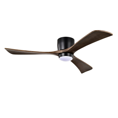 52" Matte Black Flush Mount Wood Ceiling Fan with Remote - view 17