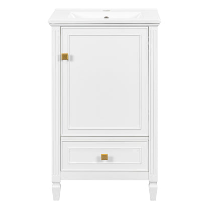 20" White Bathroom Vanity with Sink, Soft-Close Door & Drawer