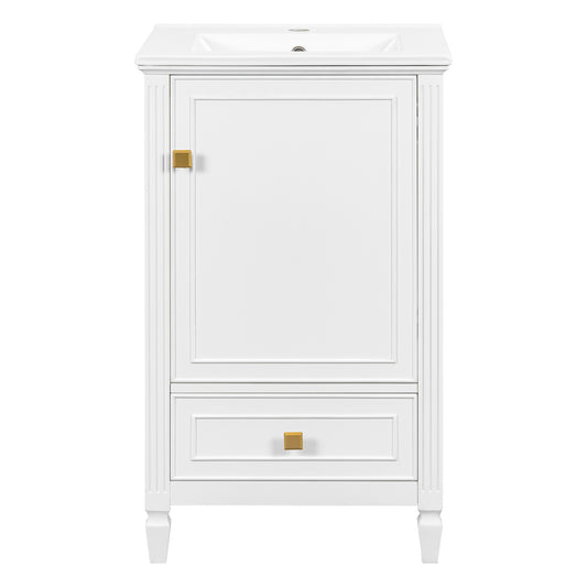 20" White Bathroom Vanity with Sink, Soft-Close Door & Drawer
