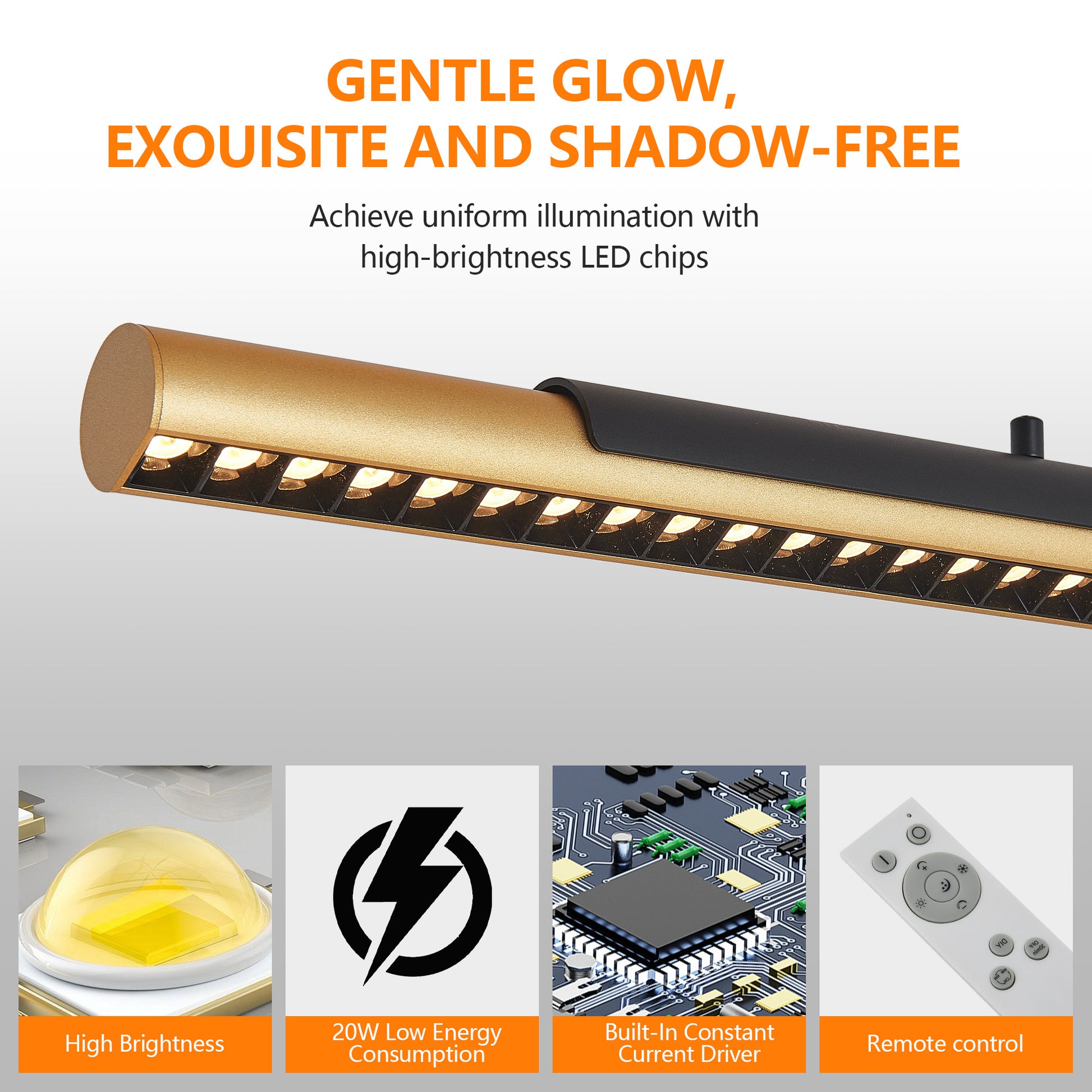 75" Black & Gold Dual Tube LED Pendant Light - view 7