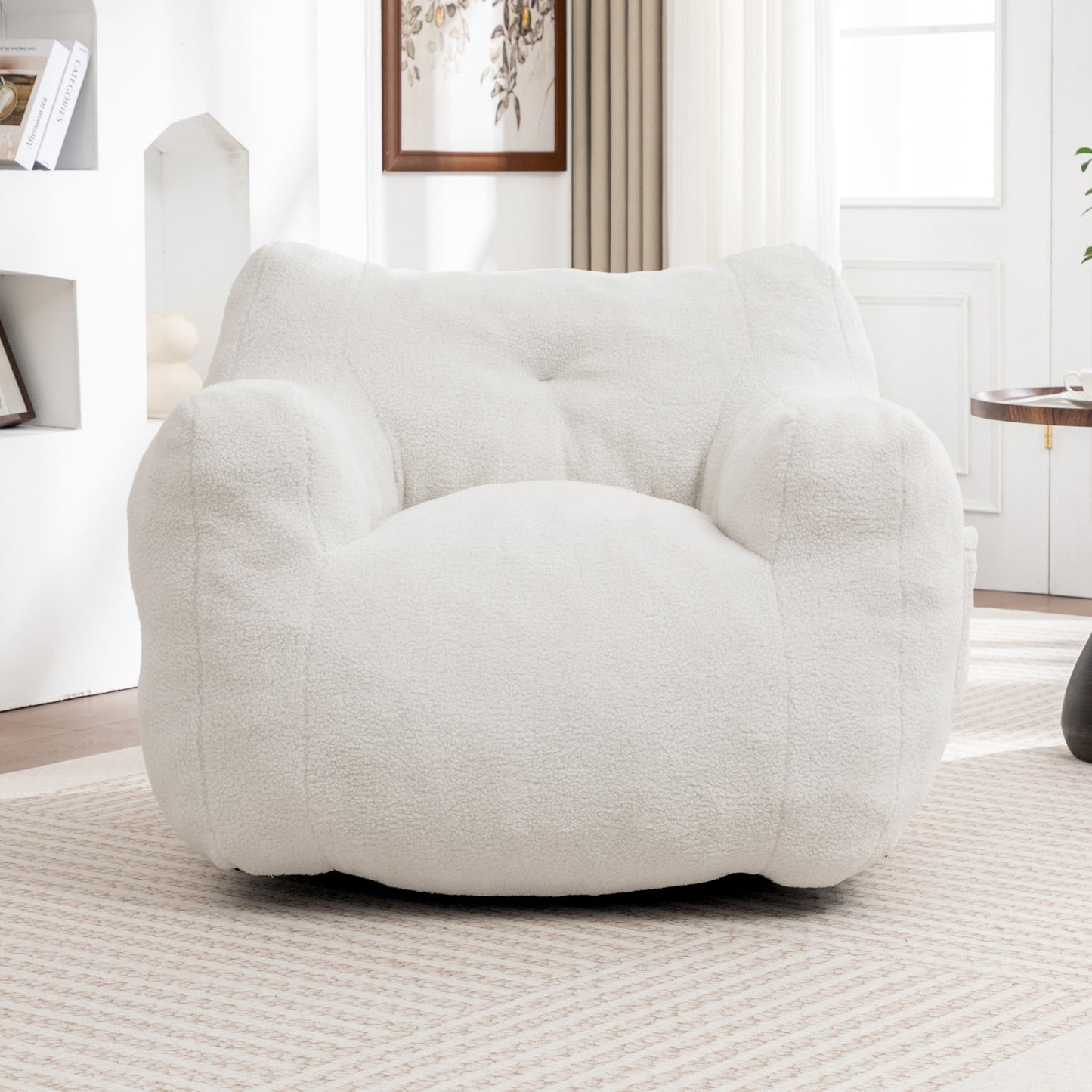 Teddy Fabric Bean Bag Chair with Armrests – White