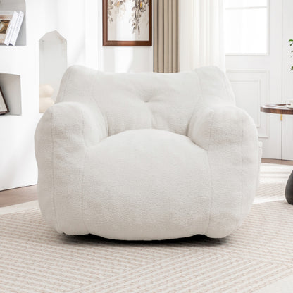 Teddy Fabric Bean Bag Chair with Armrests – White