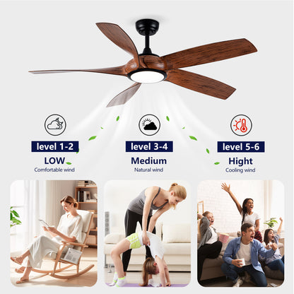 56" 5-Blade Matte Black & Wood Ceiling Fan with Remote - view 15