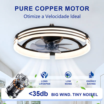 20" Matte Black Flush Mount Ceiling Fan with Dimmable LED - view 11