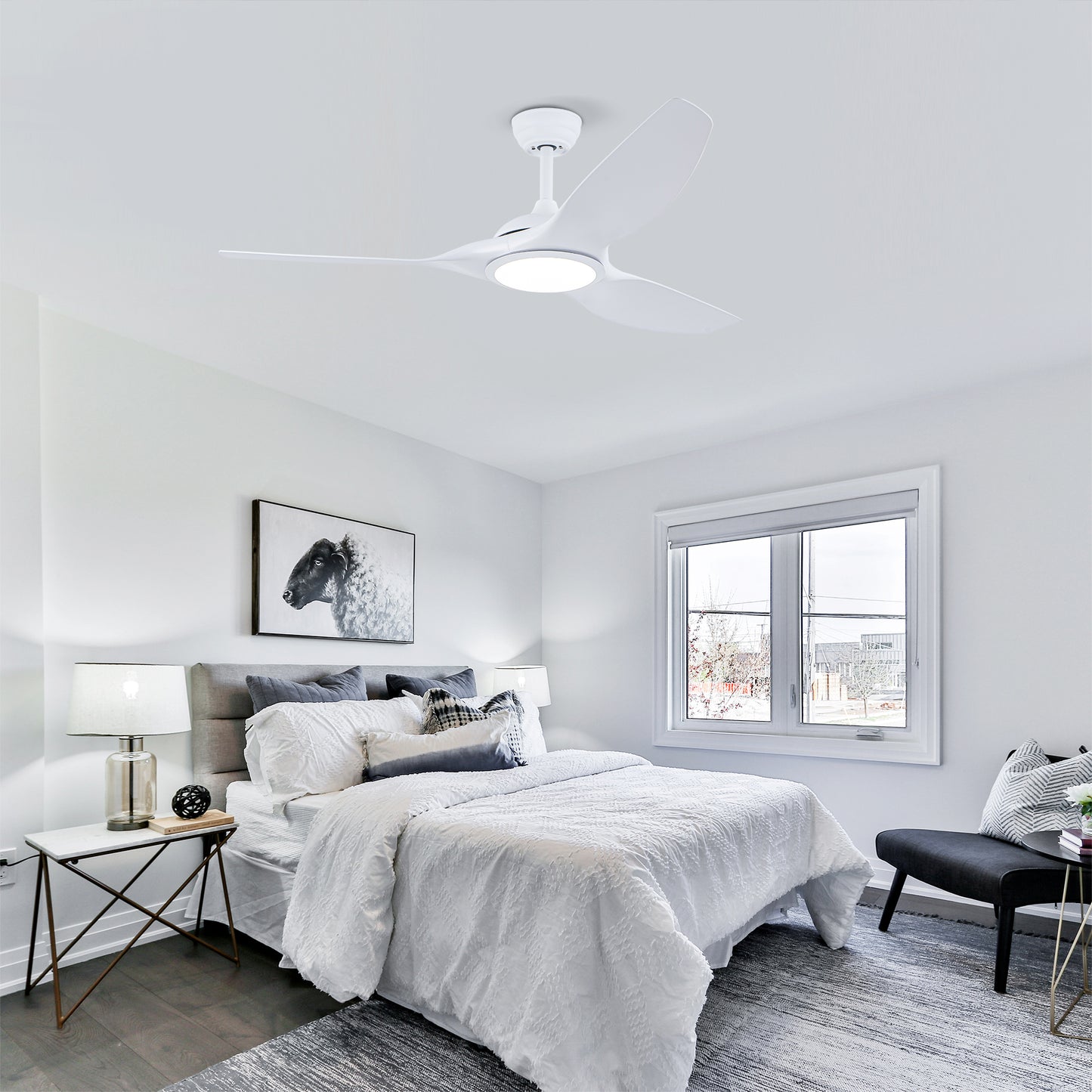 52" Matte White Ceiling Fan with LED Light & Remote - view 5