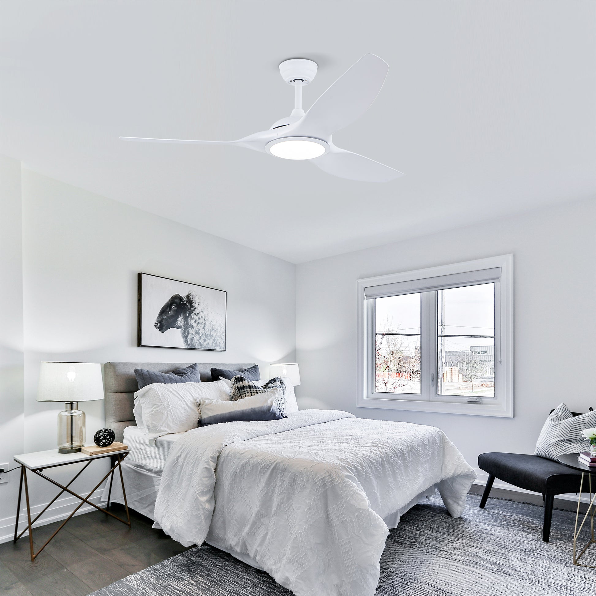 52" Matte White Ceiling Fan with LED Light & Remote - view 5