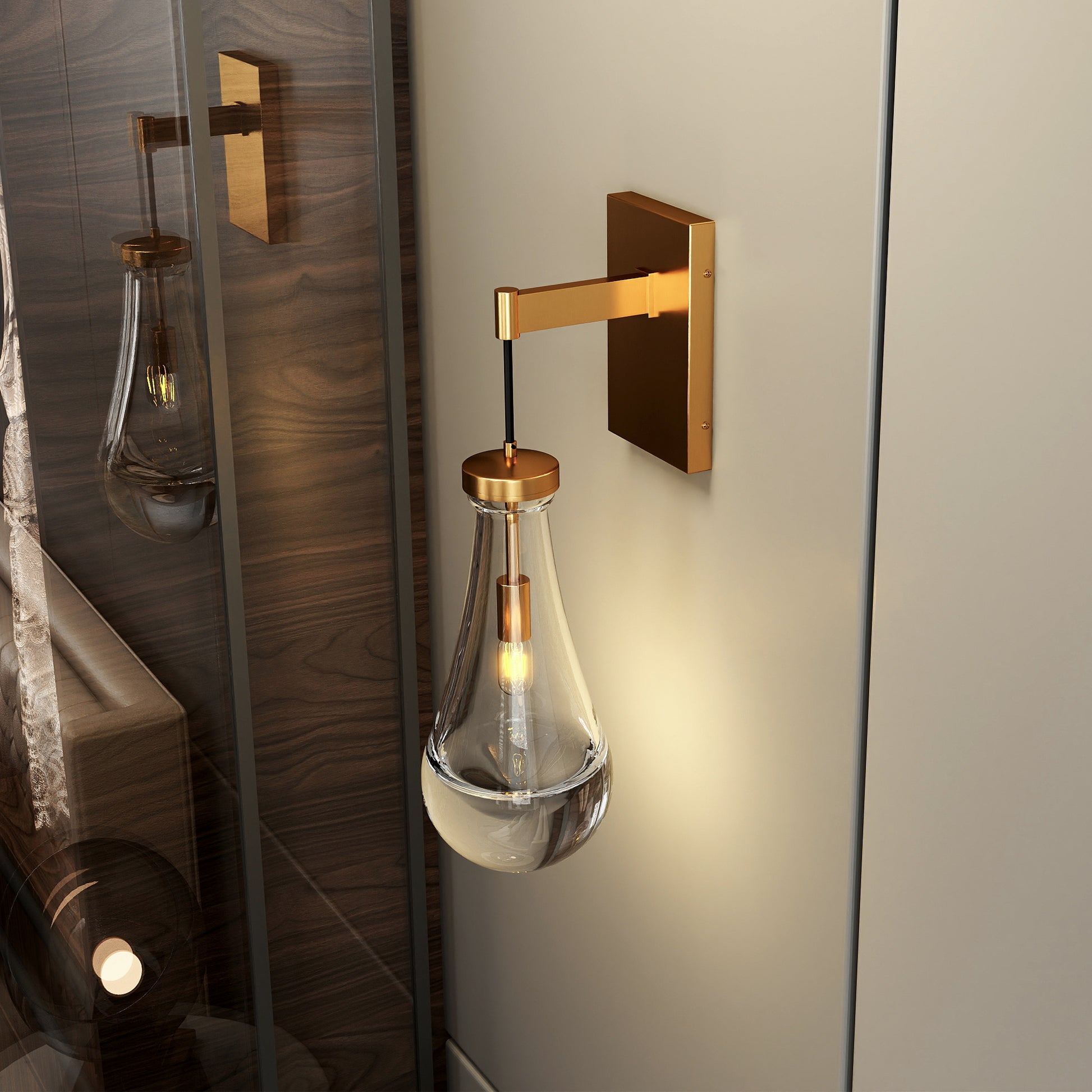 Brass Wall Light with Raindrop Glass, Dimmable LED - view 3