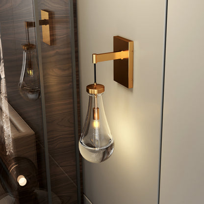 Brass Wall Light with Raindrop Glass, Dimmable LED - view 3