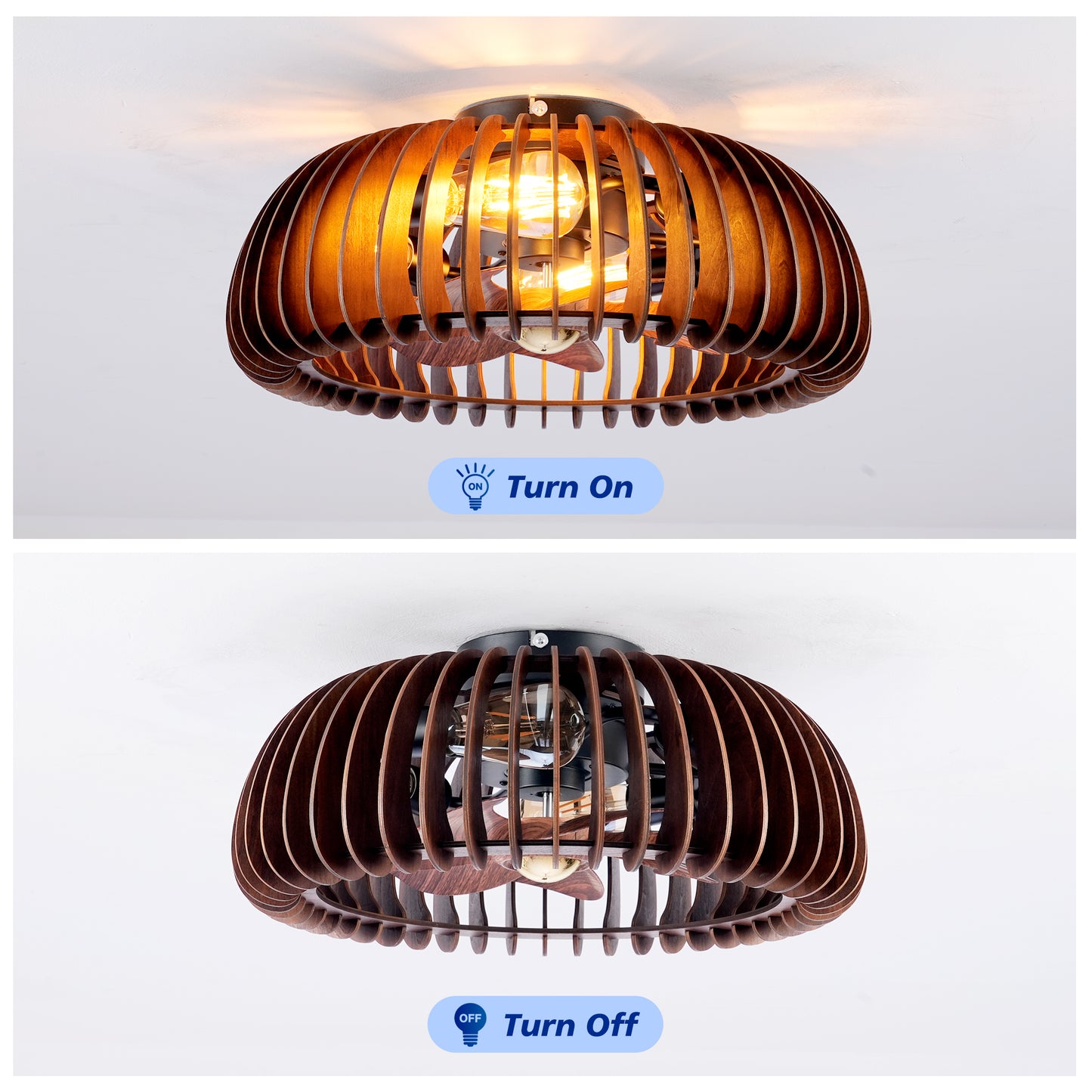 20" Wood Semicircle Flush Mount Ceiling Fan with Remote - view 9