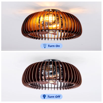 20" Wood Semicircle Flush Mount Ceiling Fan with Remote - view 9