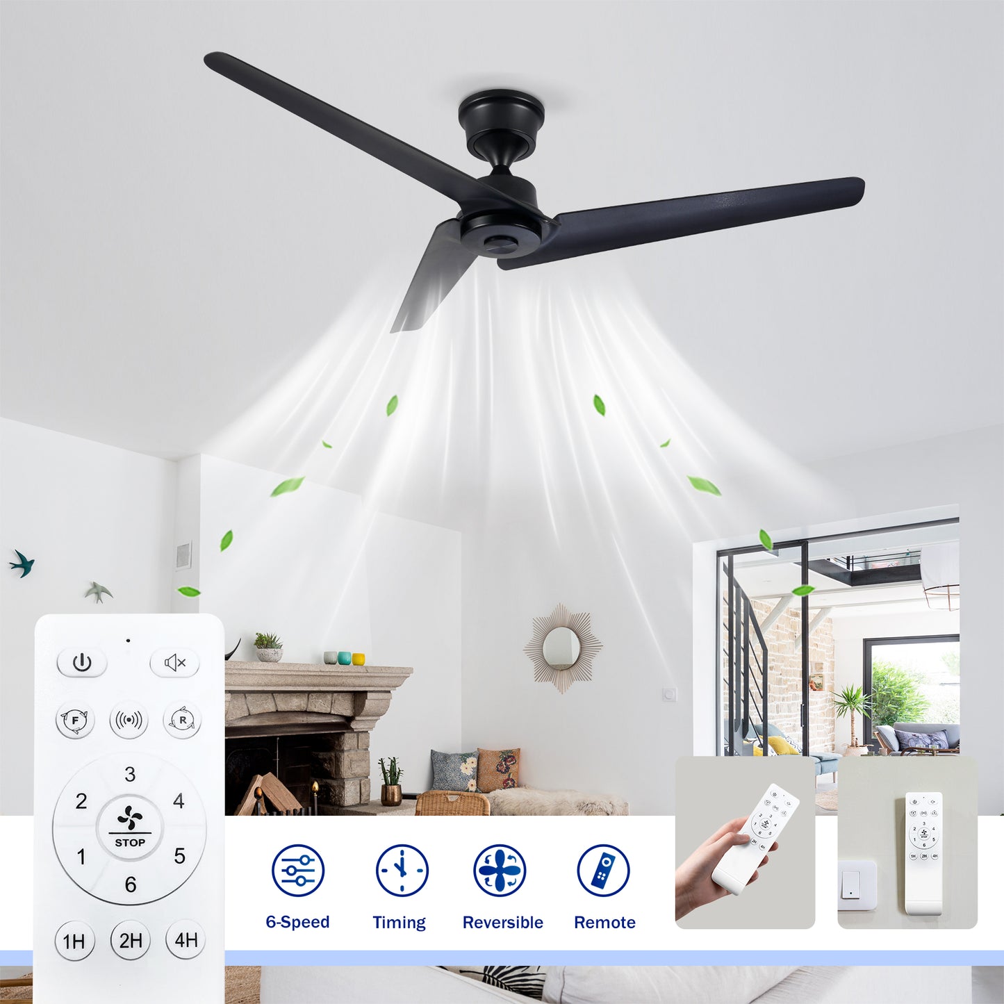 52" Black 3-Blade Ceiling Fan with Remote - view 8