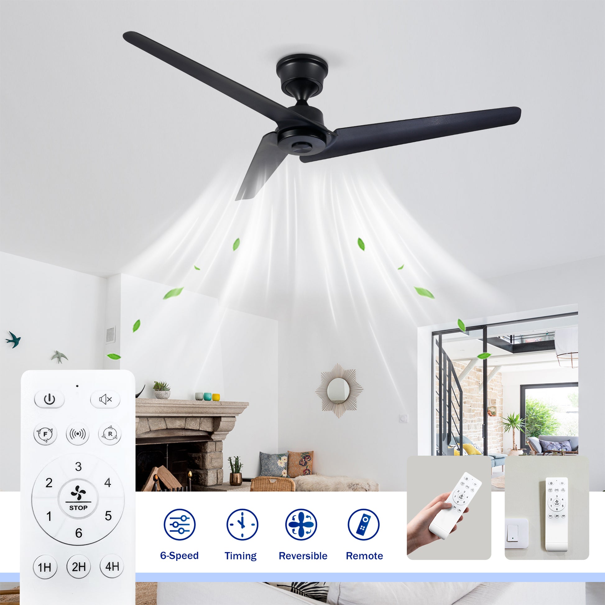 52" Black 3-Blade Ceiling Fan with Remote - view 8