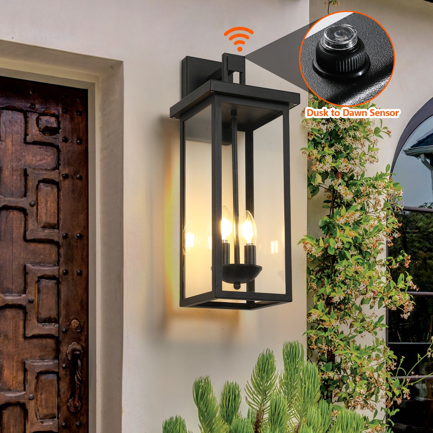 22" Matte Black Dusk to Dawn Outdoor Wall Lantern, Set of 2 - view 3