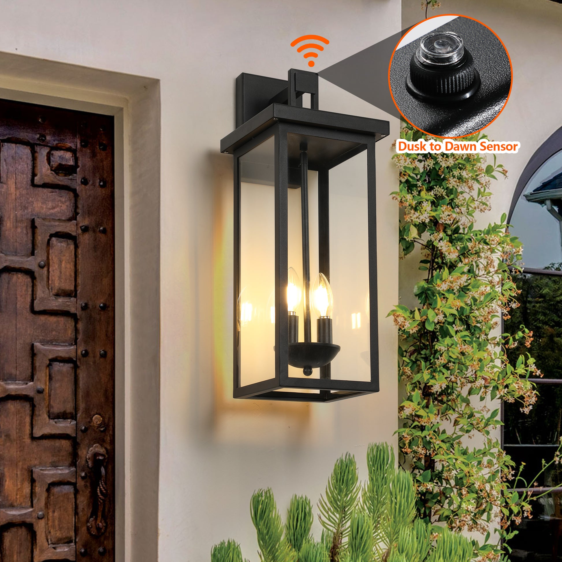 22" Matte Black Dusk to Dawn Outdoor Wall Lantern, Set of 2 - view 3