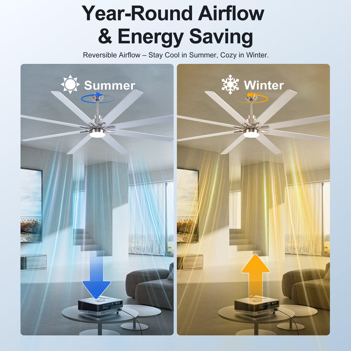 84" Nickel 8-Blade Ceiling Fan with Dimmable LED - view 4