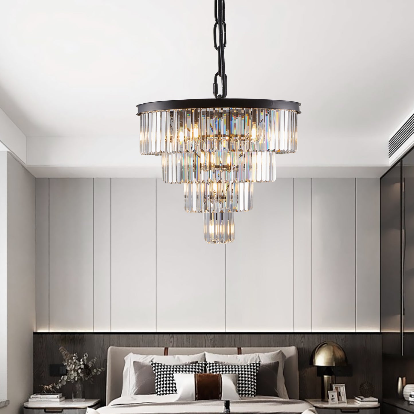 24" 4-Tier Black Crystal Chandelier - view 2
