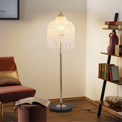3-Light Gold Waterfall Crystal Floor Lamp