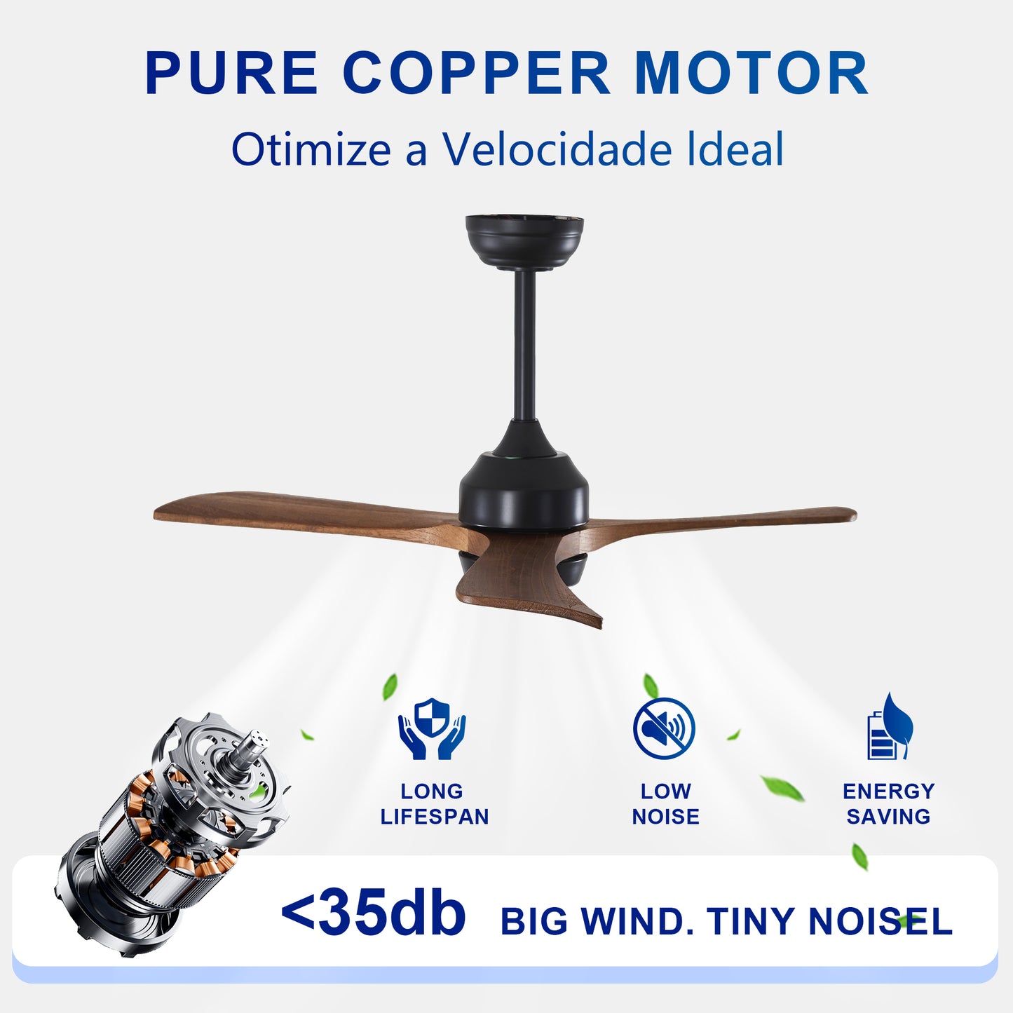 42" Matte Black Solid Wood 3-Blade Ceiling Fan - view 10
