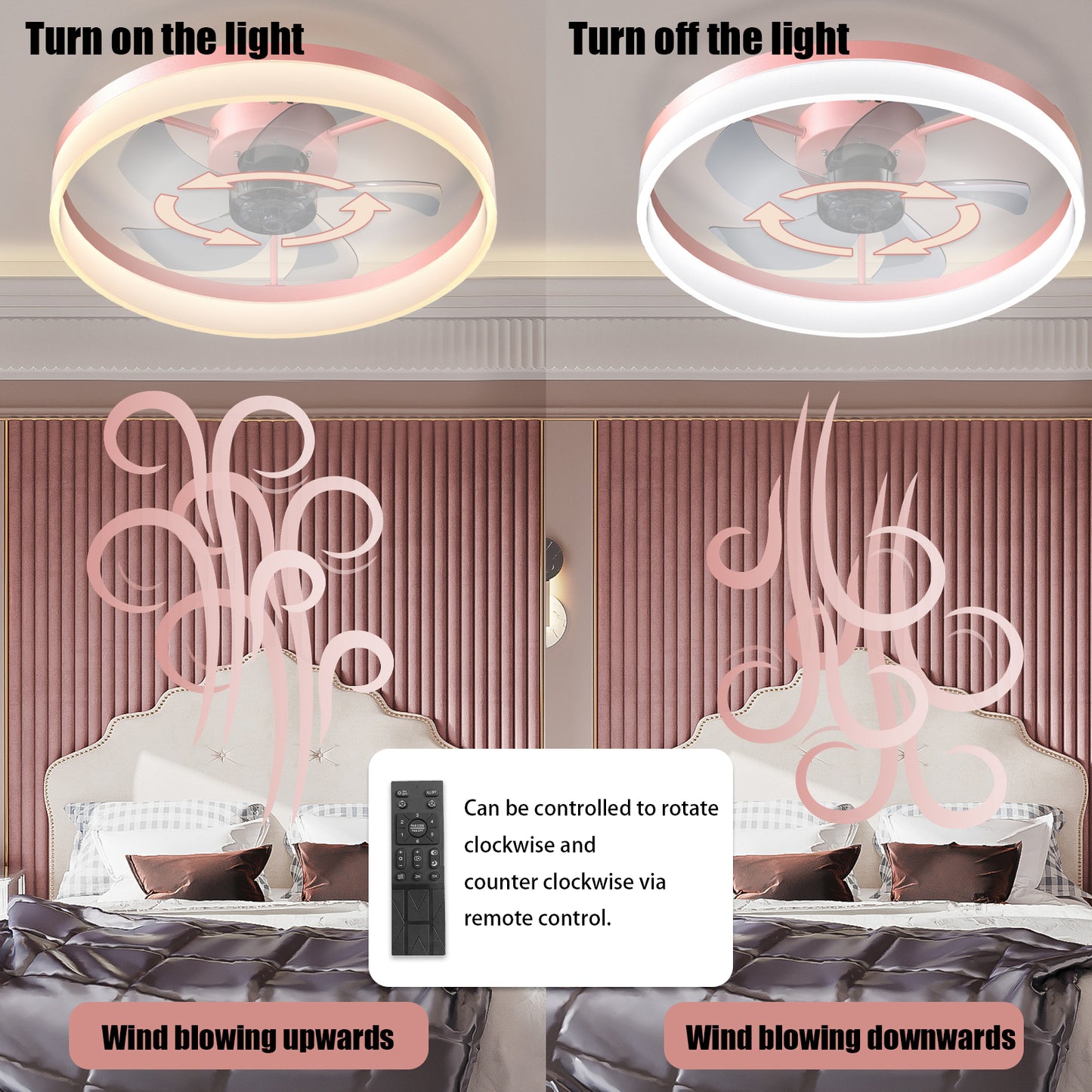 Pink Low Profile Ceiling Fan with Dimmable LED - view 7