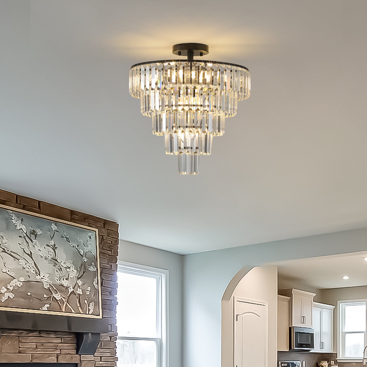 20" Black Crystal Flush Mount Chandelier, 10-Light - view 7