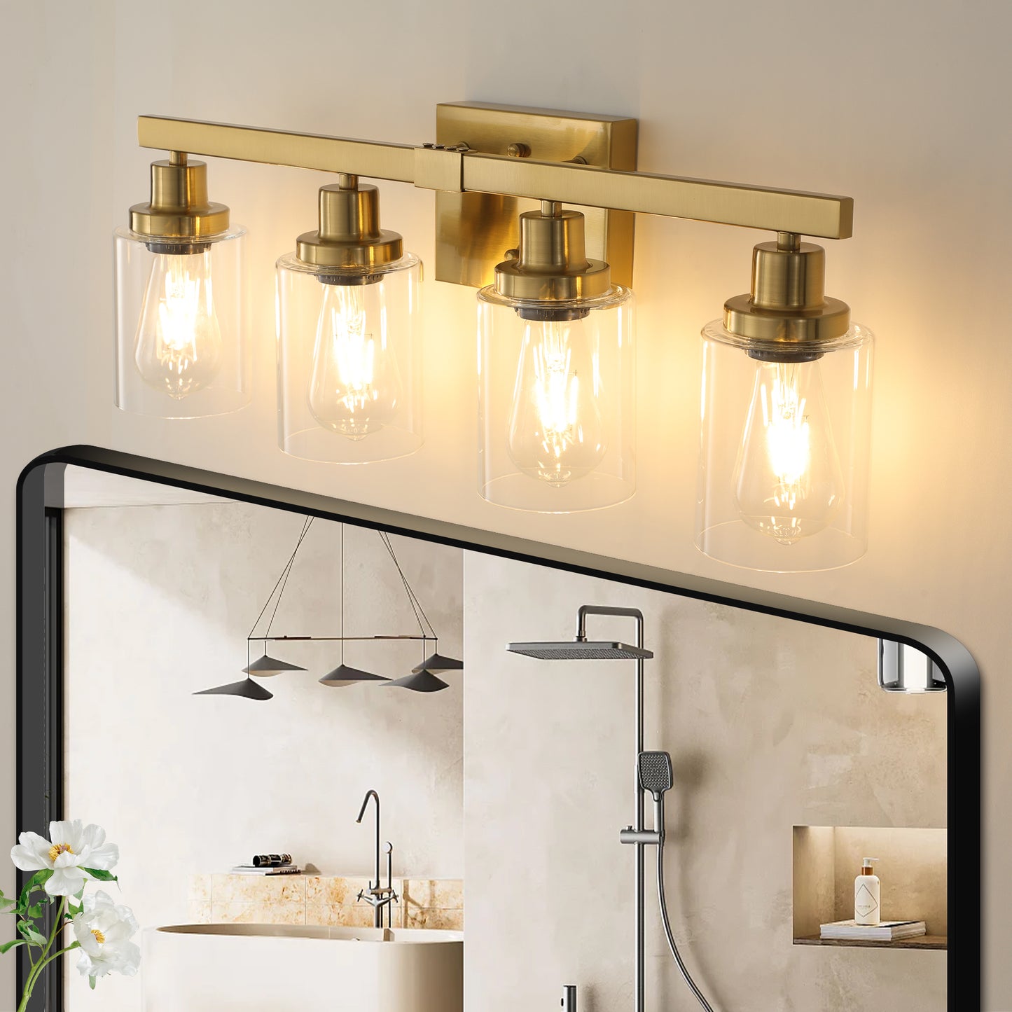 24" 4-Light Gold Vanity Light with Clear Glass - view 4