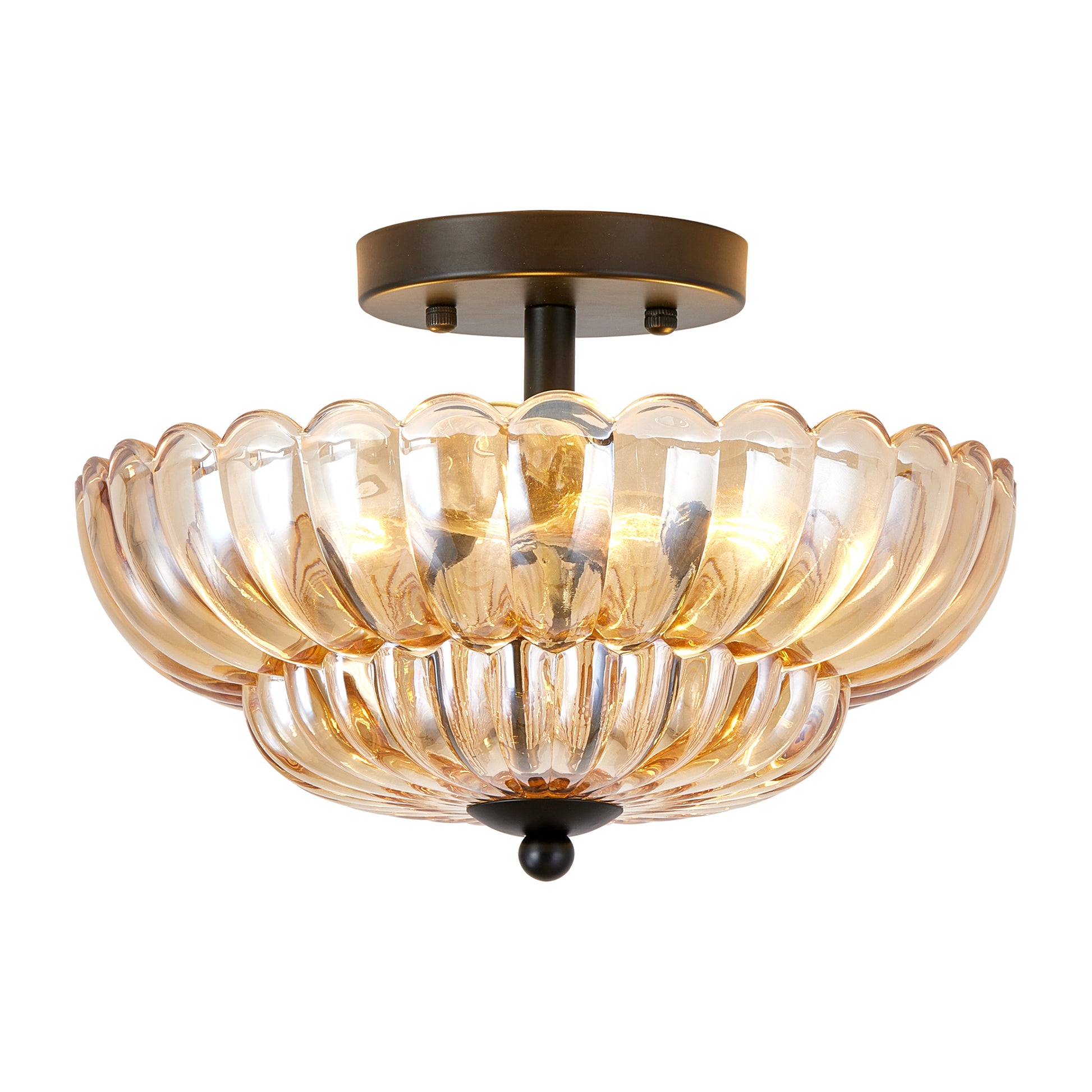 3-Light Black Semi Flush Ceiling Light with Amber Glass - view 10