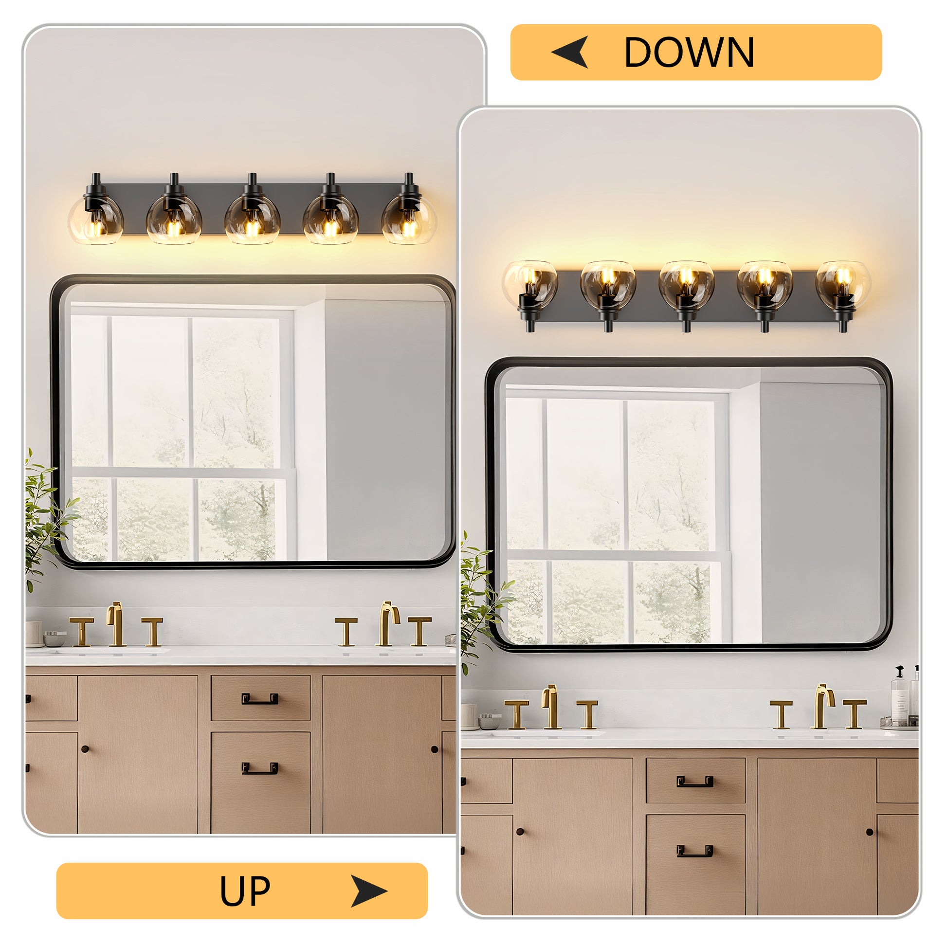 5-Light Black Vanity Light with Globe Glass Shades - view 6