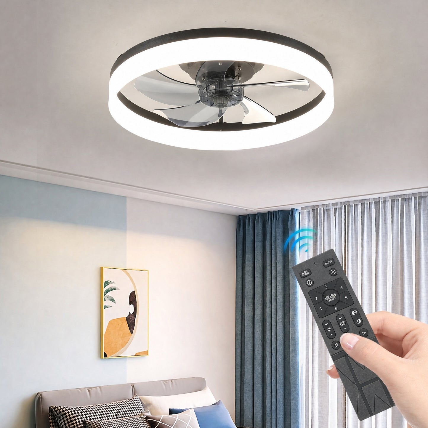 20" Black Low Profile Ceiling Fan with Dimmable LED - view 6