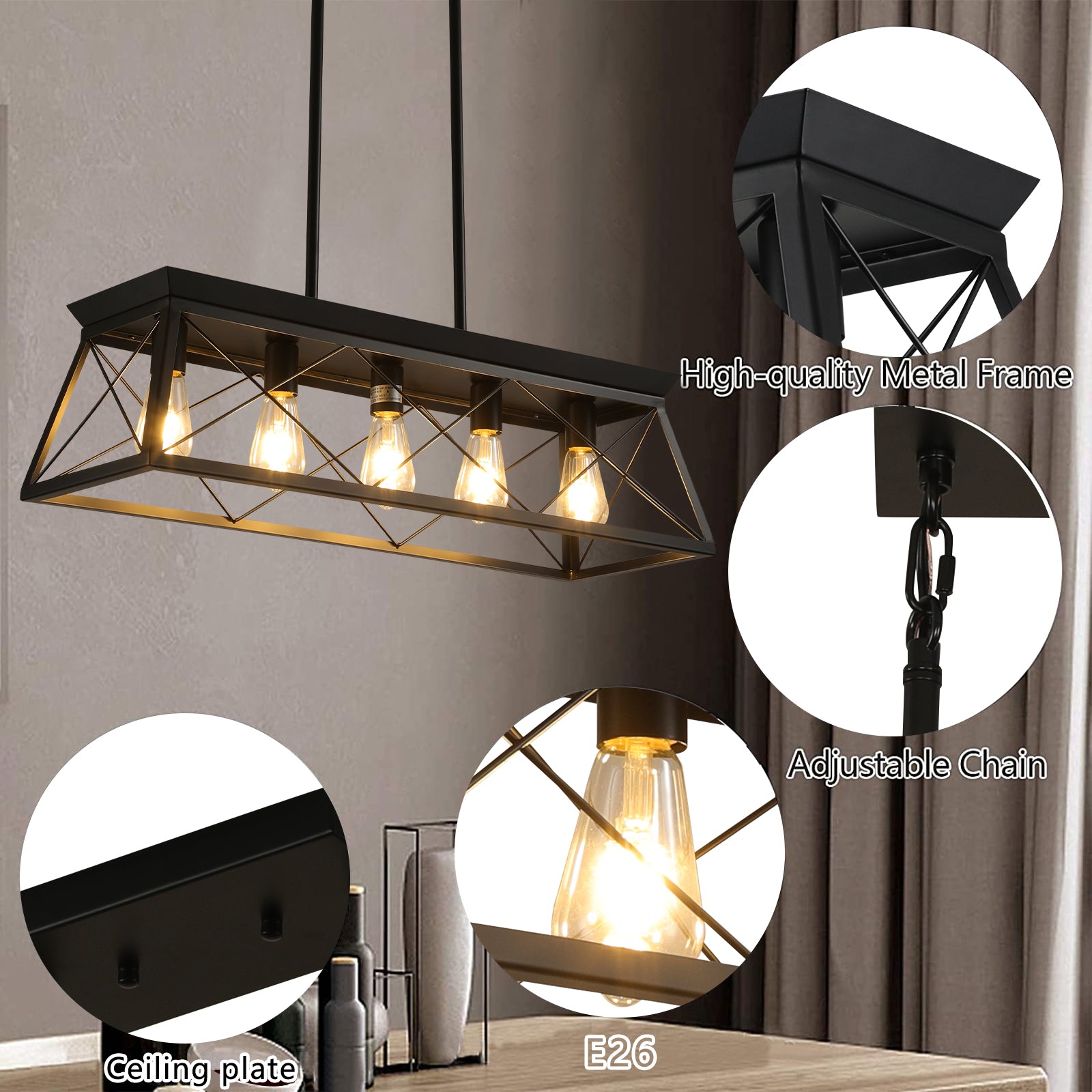 32" 5-Light Black Caged Industrial Chandelier - view 6