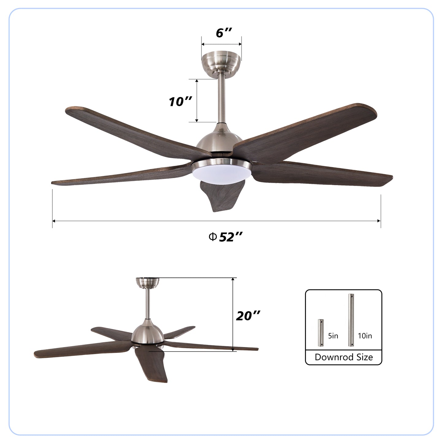 52" Nickel Reversible Ceiling Fan with Light - view 7