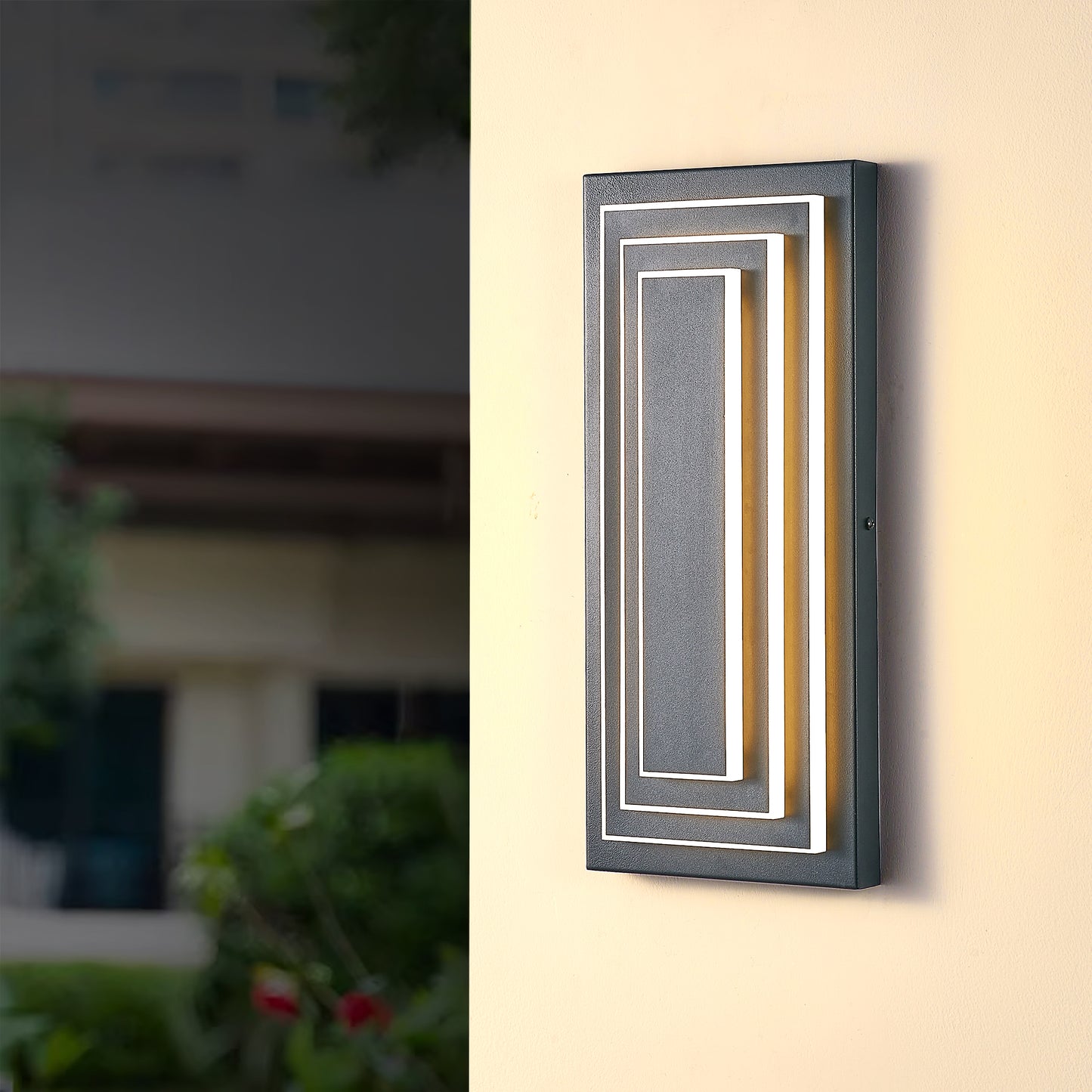15.7" 3-Tier Black LED Outdoor Wall Light, Set of 2