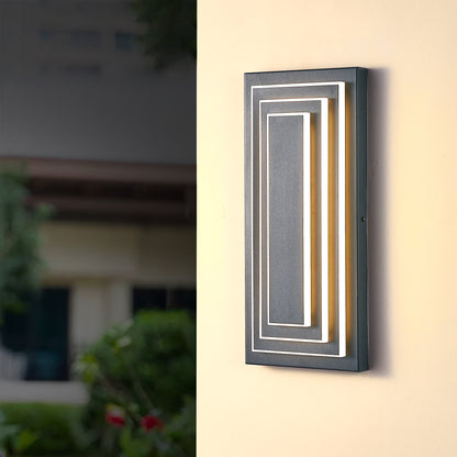 15.7" 3-Tier Black LED Outdoor Wall Light, Set of 2
