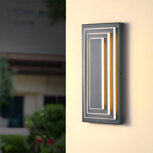 15.7" 3-Tier Black LED Outdoor Wall Light, Set of 2