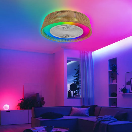 21" White Rope Woven Ceiling Fan with RGB LED