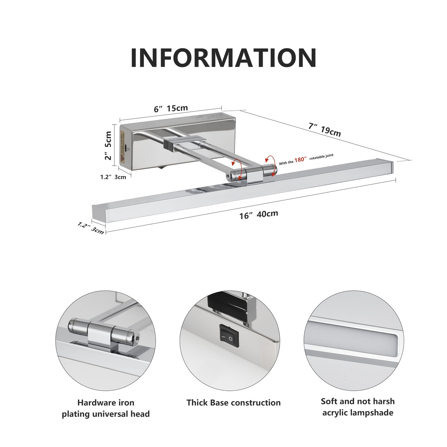 16" Chrome Wireless Picture Light with Remote - view 9