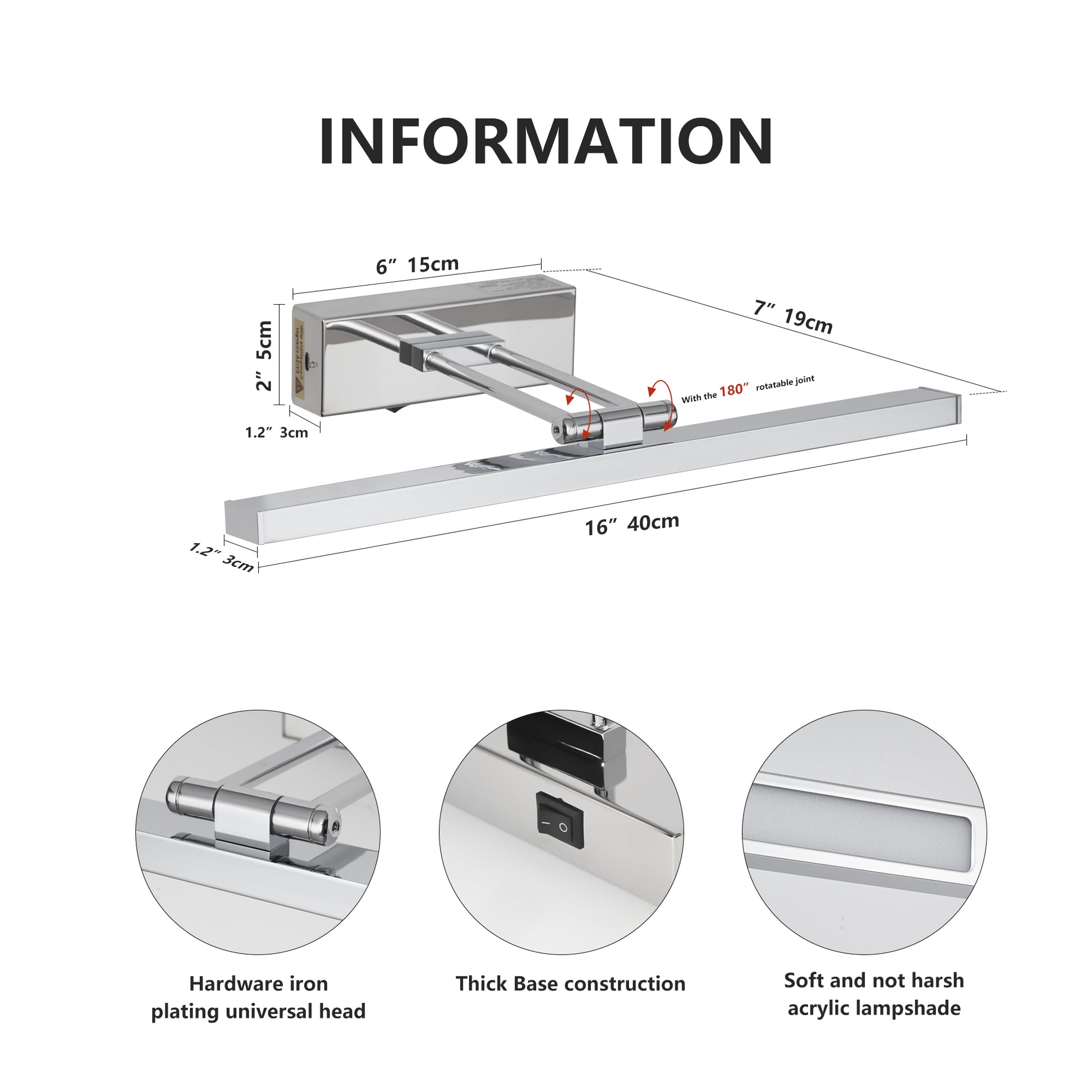16" Chrome Wireless Picture Light with Remote - view 9